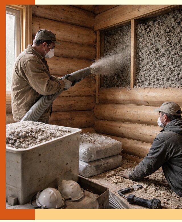 Утепление дома из бруса эковатой в Азнакаево