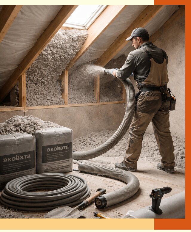 Утепление мансарды эковатой в Азнакаево от 2258 руб/м2 — монтаж, задувка, цена | ТепломастерЗнк